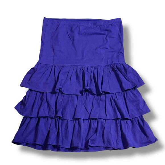 Y2K NOS TCU Mini Strapless Dress Womens Ruffled Layered Purple White Logo Size L - Picture 2 of 7